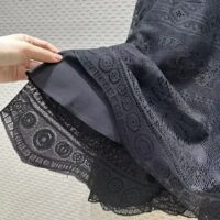 Dior Women CD Flared Mid-Length Skirt Black Technical Cotton Lace D-Lace Butterfly Motif (10)