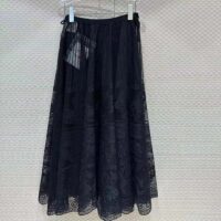 Dior Women CD Flared Mid-Length Skirt Black Technical Cotton Lace D-Lace Butterfly Motif (10)