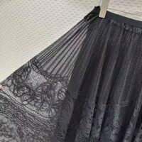 Dior Women CD Flared Mid-Length Skirt Black Technical Cotton Lace D-Lace Butterfly Motif (10)