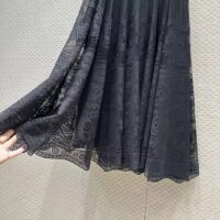 Dior Women CD Flared Mid-Length Skirt Black Technical Cotton Lace D-Lace Butterfly Motif (10)