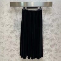 Dior Women CD Flared Mid-Length Skirt Black Velvet Waistband Pleated Style Lining (2)