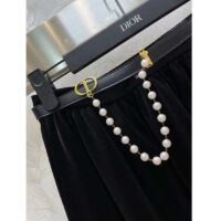 Dior Women CD Flared Mid-Length Skirt Black Velvet Waistband Pleated Style Lining (2)