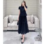 Dior Women CD Flared Mid-Length Skirt Black Technical Cotton Lace D-Lace Butterfly Motif - Bild 11