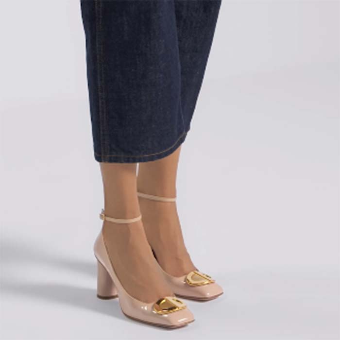 Dior Women CD Forever Dior Pump Nude Patent Calfskin Adjustable Buckled Ankle Strap