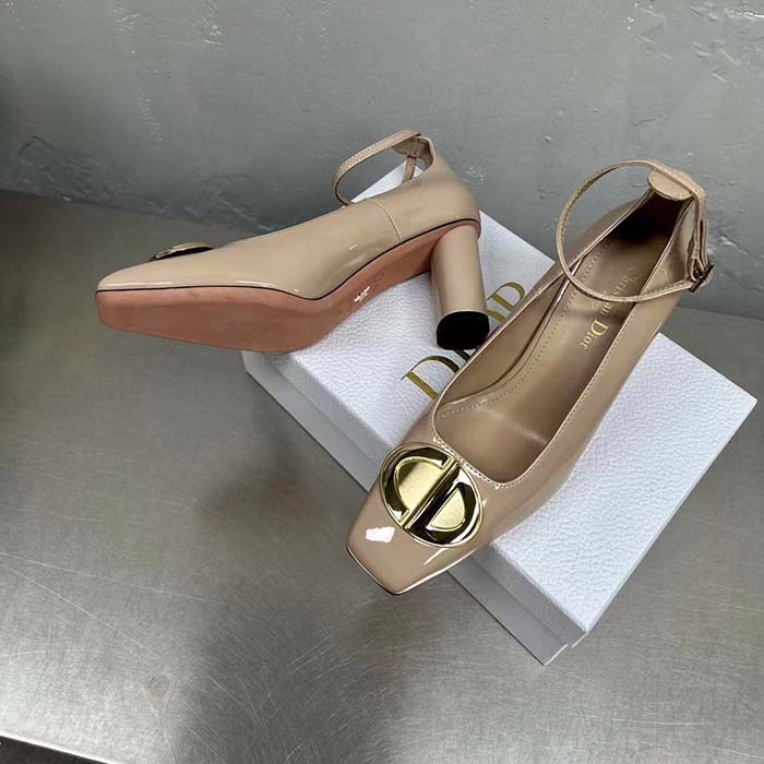 Dior Women CD Forever Dior Pump Nude Patent Calfskin Adjustable Buckled Ankle Strap