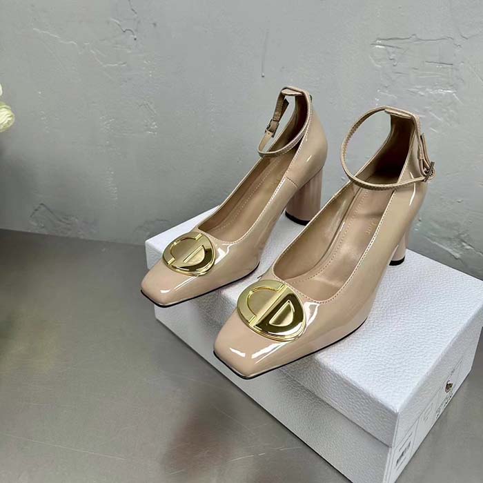 Dior Women CD Forever Dior Pump Nude Patent Calfskin Adjustable Buckled Ankle Strap