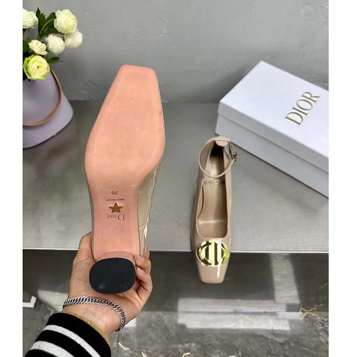Dior Women CD Forever Dior Pump Nude Patent Calfskin Adjustable Buckled Ankle Strap