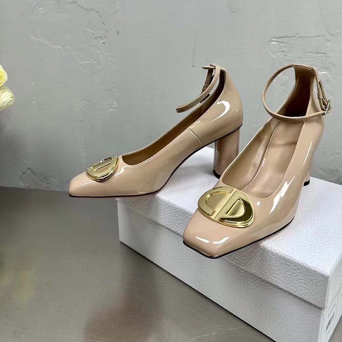 Dior Women CD Forever Dior Pump Nude Patent Calfskin Adjustable Buckled Ankle Strap