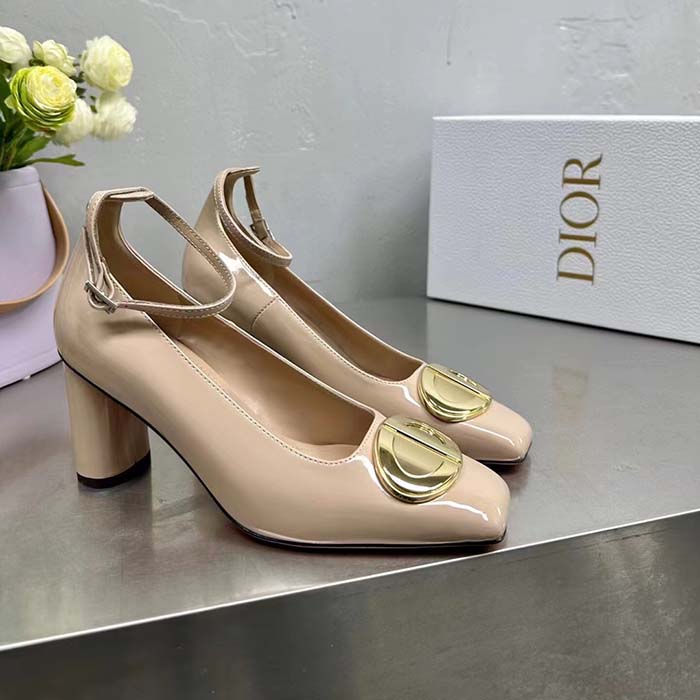 Dior Women CD Forever Dior Pump Nude Patent Calfskin Adjustable Buckled Ankle Strap