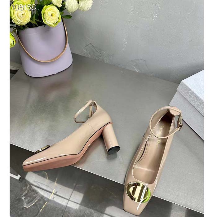 Dior Women CD Forever Dior Pump Nude Patent Calfskin Adjustable Buckled Ankle Strap