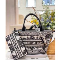 Dior Women CD Hat Basket Bag White Black Butterfly Bandana Embroidery