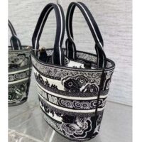 Dior Women CD Hat Basket Bag White Black Butterfly Bandana Embroidery