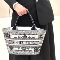 Dior Women CD Hat Basket Bag White Black Butterfly Bandana Embroidery