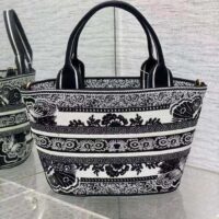 Dior Women CD Hat Basket Bag White Black Butterfly Bandana Embroidery