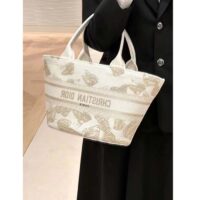 Dior Women CD Hat Basket Bag White Gold-One Gradient Butterflies Embroidery (9)