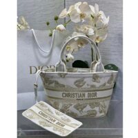 Dior Women CD Hat Basket Bag White Gold-One Gradient Butterflies Embroidery (9)