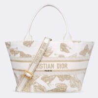 Dior Women CD Hat Basket Bag White Gold-One Gradient Butterflies Embroidery (9)