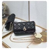Dior Women CD Lady Dior Phone Pouch Black Cannage Lambskin Removable Chain Strap (10)
