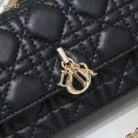 Dior Women CD Lady Dior Phone Pouch Black Cannage Lambskin Removable Chain Strap (10)