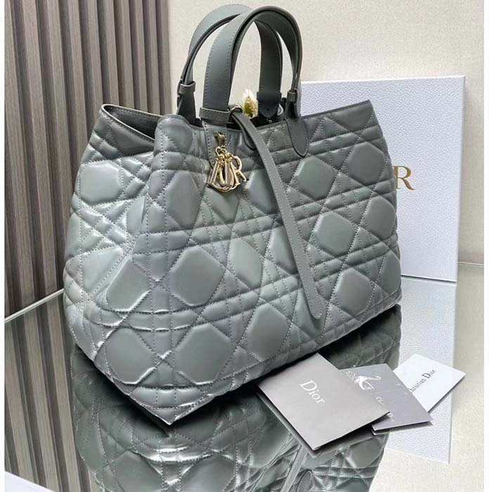 Dior Women CD Large Dior Toujours Bag Stone Gray Macrocannage Calfskin Reference M2820OSHJ_M41G (3)