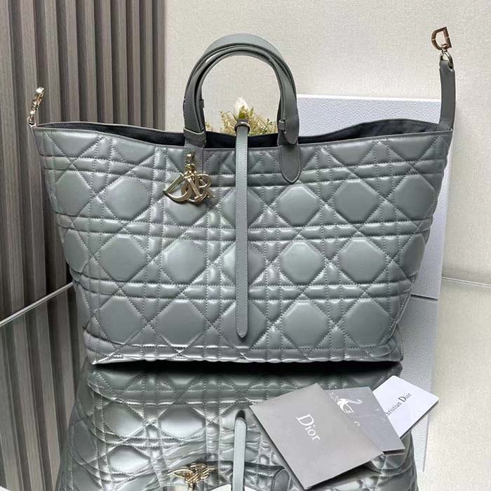 Dior Women CD Large Dior Toujours Bag Stone Gray Macrocannage Calfskin Reference M2820OSHJ_M41G (6)