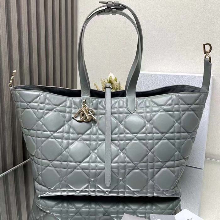 Dior Women CD Large Dior Toujours Bag Stone Gray Macrocannage Calfskin Reference M2820OSHJ_M41G (9)