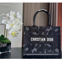 Dior Women CD Medium Book Tote Black D-Lace Butterfly Embroidery 3D Macramé Effect (10)