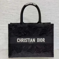 Dior Women CD Medium Book Tote Black D-Lace Butterfly Embroidery 3D Macramé Effect (10)