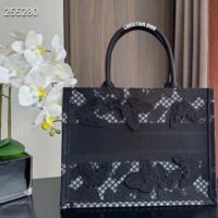 Dior Women CD Medium Book Tote Black D-Lace Butterfly Embroidery 3D Macramé Effect (10)