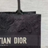 Dior Women CD Medium Book Tote Black D-Lace Butterfly Embroidery 3D Macramé Effect (10)