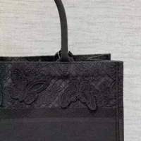 Dior Women CD Medium Book Tote Black D-Lace Butterfly Embroidery 3D Macramé Effect (10)