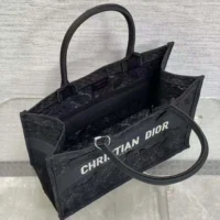Dior Women CD Medium Book Tote Black D-Lace Butterfly Embroidery 3D Macramé Effect (10)