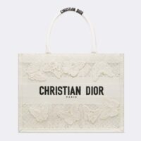 Dior Women CD Medium Book Tote White D-Lace Butterfly Embroidery (1)