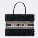 Dior Women CD Medium Dior Book Tote Black Cannage Shearling