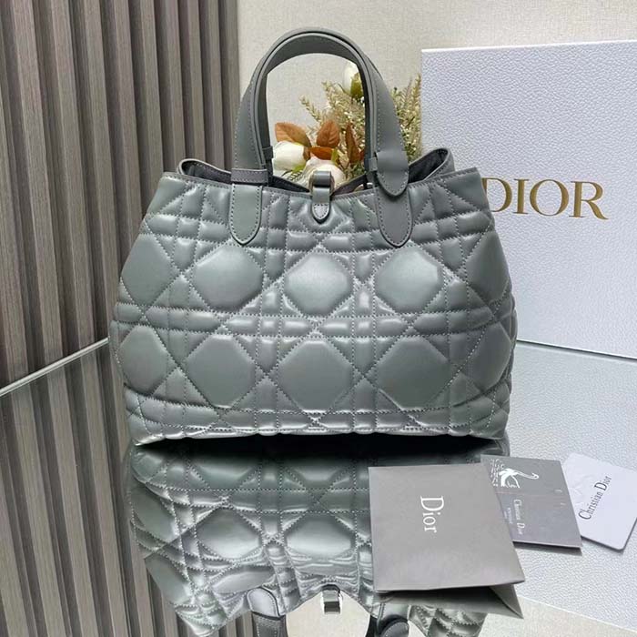Dior Women CD Medium Dior Toujours Bag Stone Gray Macrocannage Calfskin Reference M2821OSHJ_M41G (8)