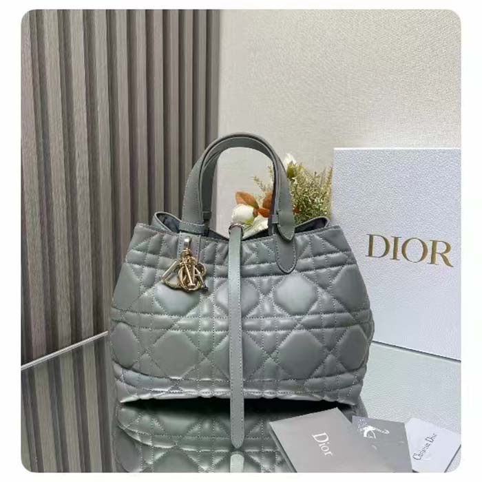 Dior Women CD Medium Dior Toujours Bag Stone Gray Macrocannage Calfskin Reference M2821OSHJ_M41G (9)