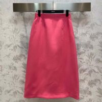 Dior Women CD Mid-Length Flared Skirt Passion Pink Wool Silk Thin Waistband Side Zip Closure (9)