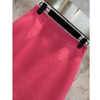 Dior Women CD Mid-Length Flared Skirt Passion Pink Wool Silk Thin Waistband Side Zip Closure (9)