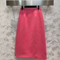 Dior Women CD Mid-Length Flared Skirt Passion Pink Wool Silk Thin Waistband Side Zip Closure (9)