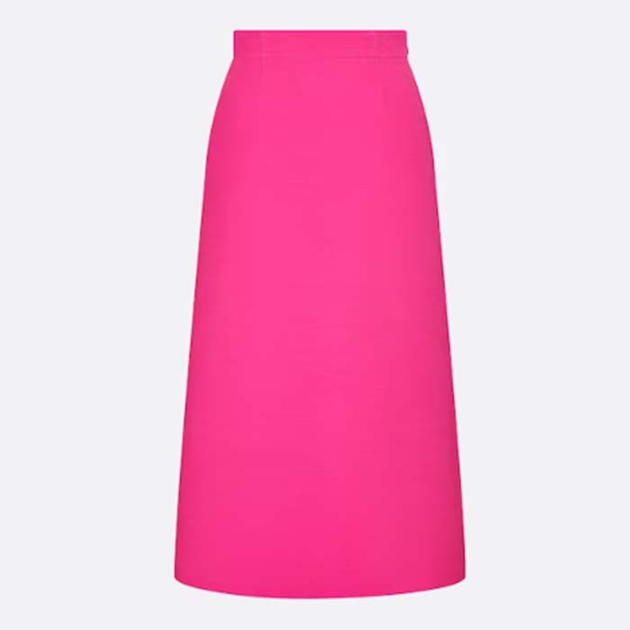 Dior Women CD Mid-Length Flared Skirt Passion Pink Wool Silk Thin Waistband Side Zip Closure