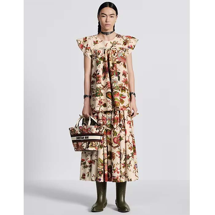 Dior Women CD Mid-Length Pleated Skirt Multicolor Cotton Silk Poplin Albero Della Vita Motif Reference 411J21A3269 (10)