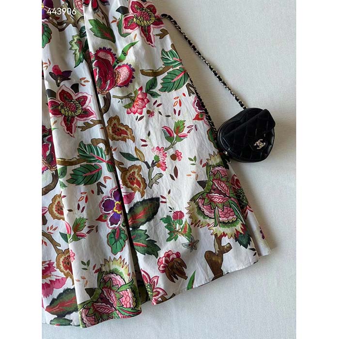 Dior Women CD Mid-Length Pleated Skirt Multicolor Cotton Silk Poplin Albero Della Vita Motif Reference 411J21A3269 (9)