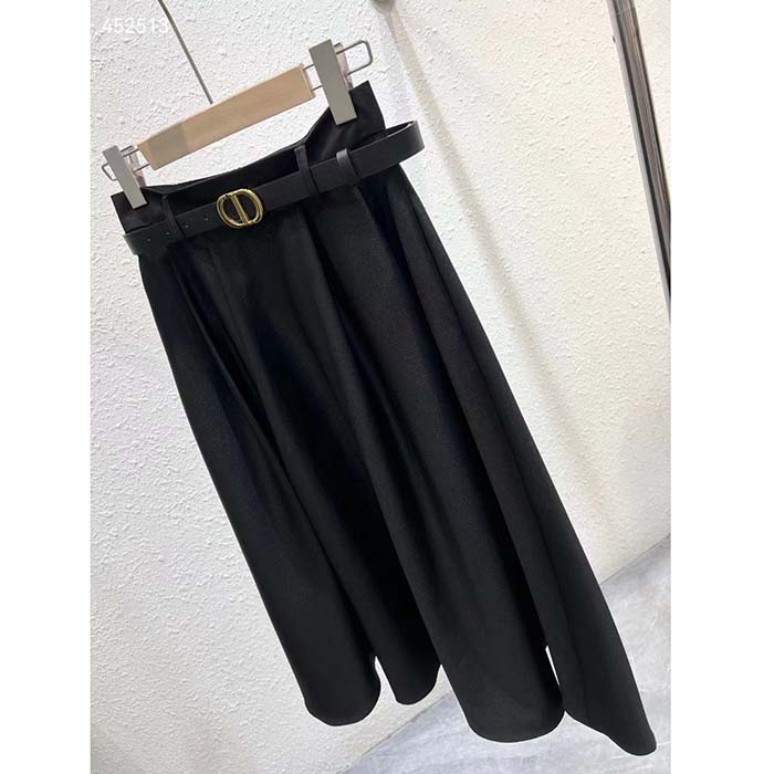 Dior Women CD Mid-Length Skirt Black Wool Silk Flared Cut 87.5 CM Length Reference 151J21A1166_X9000 (1)