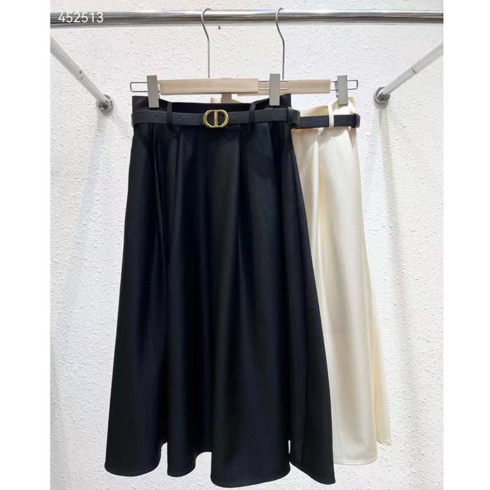 Dior Women CD Mid-Length Skirt Black Wool Silk Flared Cut 87.5 CM Length Reference 151J21A1166_X9000 (11)