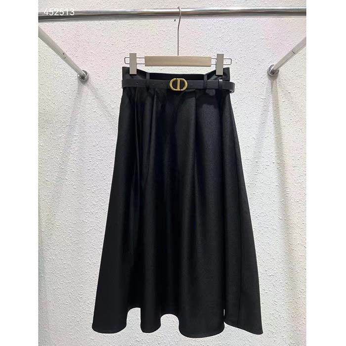 Dior Women CD Mid-Length Skirt Black Wool Silk Flared Cut 87.5 CM Length Reference 151J21A1166_X9000 (2)