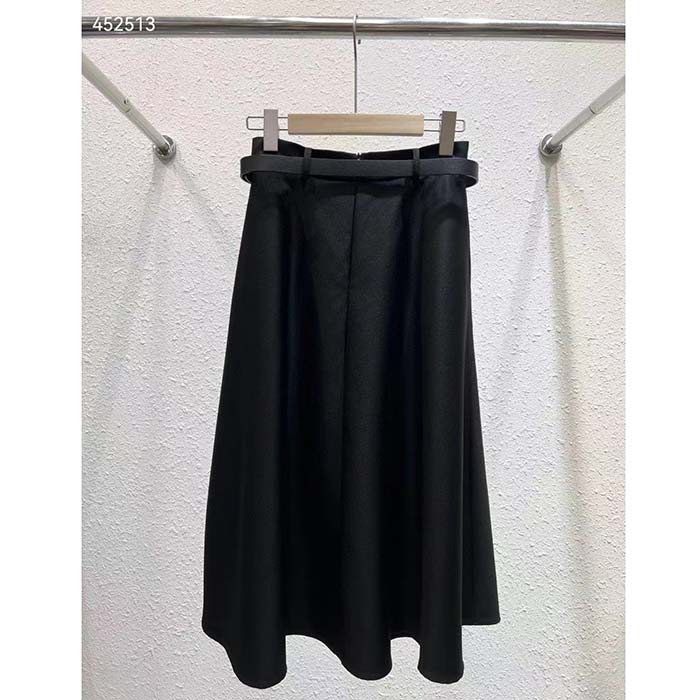 Dior Women CD Mid-Length Skirt Black Wool Silk Flared Cut 87.5 CM Length Reference 151J21A1166_X9000 (5)