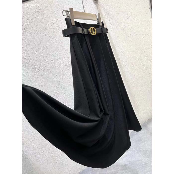 Dior Women CD Mid-Length Skirt Black Wool Silk Flared Cut 87.5 CM Length Reference 151J21A1166_X9000 (6)