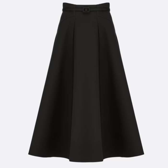 Dior Women CD Mid-Length Skirt Black Wool Silk Flared Cut 87.5 CM Length Reference 151J21A1166_X9000