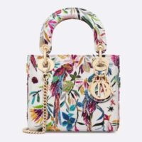 Dior Women CD Mini Lady Dior Bag White Multicolor Calfskin Toile De Jouy Fantastica Print Embroidery (2)