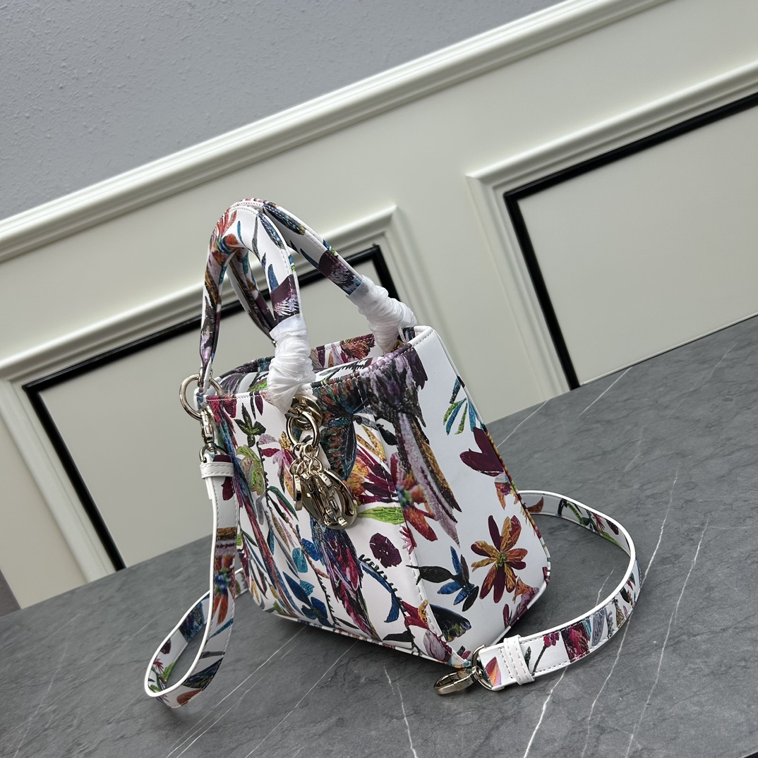 Dior Women CD Mini Lady Dior Bag White Multicolor Calfskin Toile De Jouy Fantastica Print Embroidery